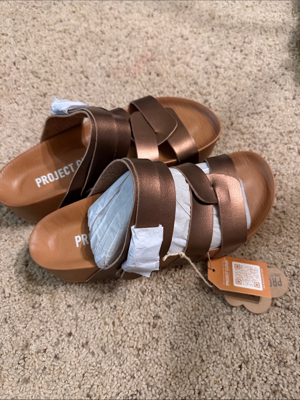 Project ReVamp Metallic Bronze Slide Sandals - Women's